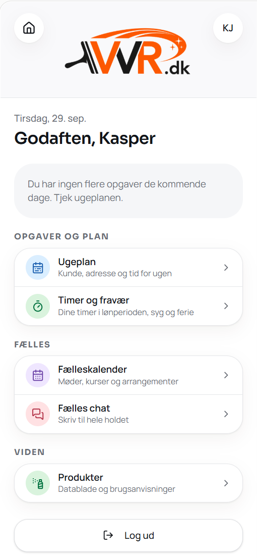 The staff view in the VVR.dk portal on mobile